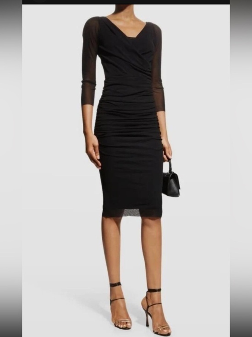 FUZZI Jean Paul Gaultier Mesh Black ruched BODYCON dress size S